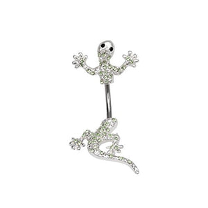 In and Out Green CZ Gem Lizard WildKlass Navel (14g 7/16")-WildKlass Jewelry