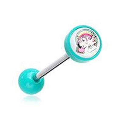Rainbow Unicorn Acrylic Logo WildKlass Barbell Tongue Ring-WildKlass Jewelry