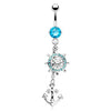 Ship's Wheel Gem Paved and Anchor Dangle with 316L Surgical Steel Navel (Sold by Piece)-WildKlass Jewelry