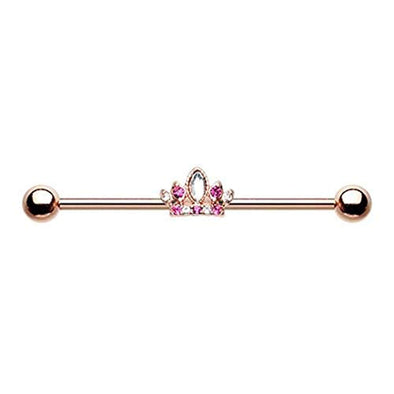 Rose Gold Tiara Crown Sparkle WildKlass Industrial Barbell-WildKlass Jewelry