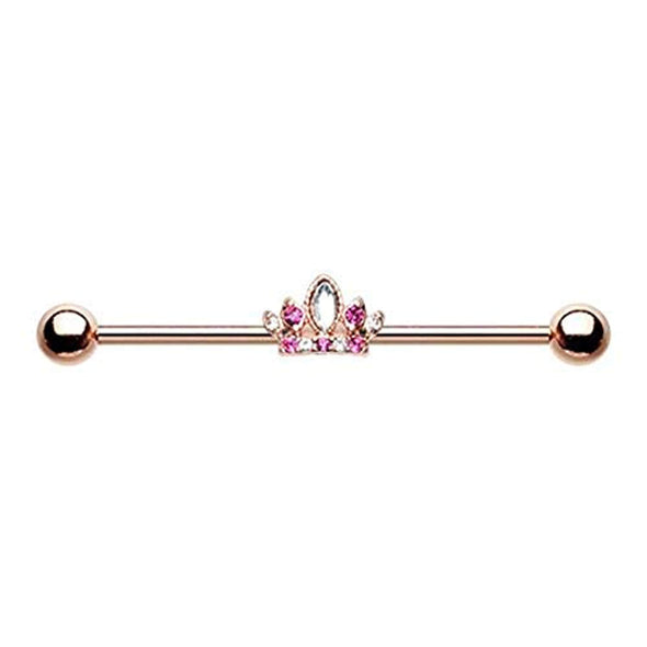 Rose Gold Tiara Crown Sparkle WildKlass Industrial Barbell-WildKlass Jewelry