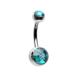 Abalone Shell Double Ball Inlay WildKlass Belly Button Ring-WildKlass Jewelry