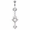 Two Overlapped Squares with Round CZ Dangle 316L Surgical Steel WildKlass Navel Ring (Sold by Piece)-WildKlass Jewelry