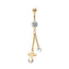 Gold PVD Plated WildKlass Belly Ring with Clear Gem Gold Cross Dangle Charm (14g 3/8 ")-WildKlass Jewelry