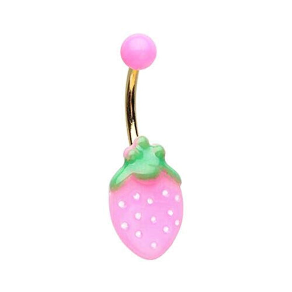 Golden Pink Strawberry Non Dangle WildKlass Belly Button Ring-WildKlass Jewelry