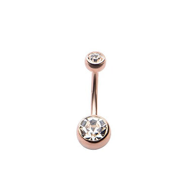 WildKlass Rose Gold Plated Belly Ring with Double Clear Gem 14g 3/8-WildKlass Jewelry