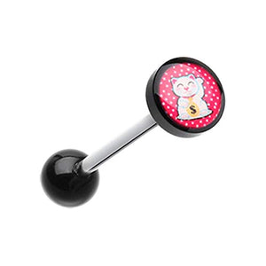Maneki-Neko Lucky Cat Logo Acrylic WildKlass Barbell Tongue Ring-WildKlass Jewelry