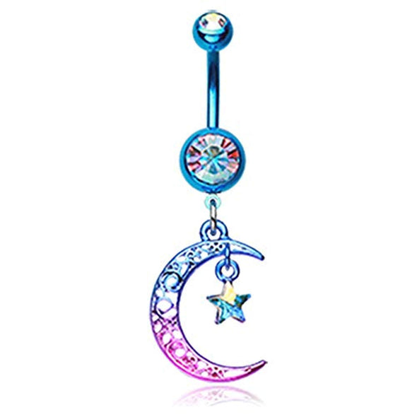 Colorline Filigree Moon Star Sparkle WildKlass Belly Button Ring-WildKlass Jewelry