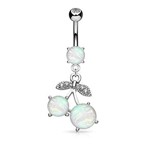 Opal Glitter Set Cherry Dangle Surgical Steel WildKlass Belly Button Navel Rings-WildKlass Jewelry