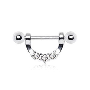 316L Stainless Steel Triple Gem WildKlass Nipple Ring-WildKlass Jewelry