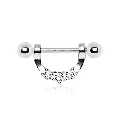 316L Stainless Steel Triple Gem WildKlass Nipple Ring-WildKlass Jewelry