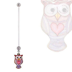 BioFlex Pink Heart Owl Dangle Pregnancy WildKlass Navel Ring-WildKlass Jewelry