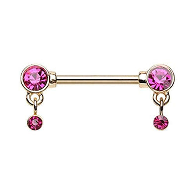Golden Bezel Dangle Drop WildKlass Nipple Barbell Ring-WildKlass Jewelry