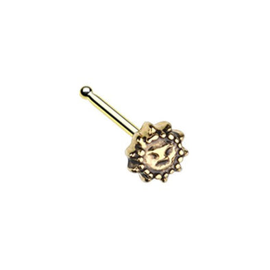 Golden Antique Etched Sun Face WildKlass Nose Stud Ring-WildKlass Jewelry