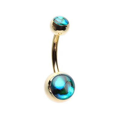 Golden Abalone Shell Double Ball Inlay WildKlass Belly Button Ring-WildKlass Jewelry
