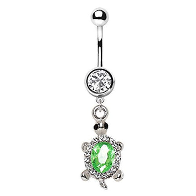 WildKlass 316L Stainless Steel Dazzling Green Turtle Dangle Navel Ring-WildKlass Jewelry