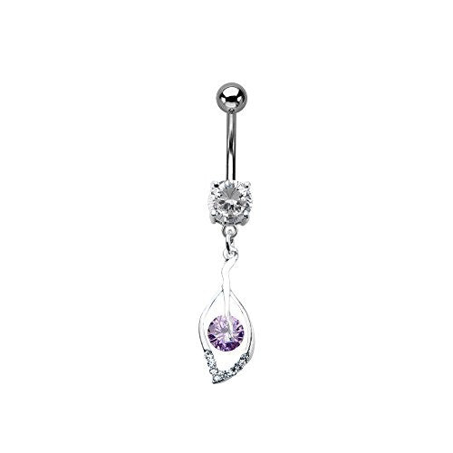 WildKlass Navel with amethyst CZ flower pedal dangle charm 14g 3/8-WildKlass Jewelry