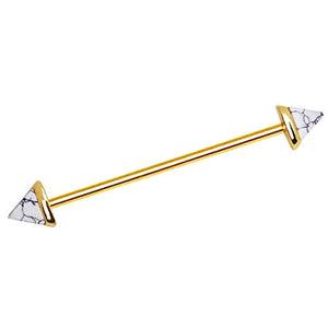 Gold Plated Howlite Triangle WildKlass Industrial Barbell-WildKlass Jewelry