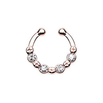 Rose Gold Elan Multi-Gem WildKlass Fake Septum Clip-On Ring-WildKlass Jewelry