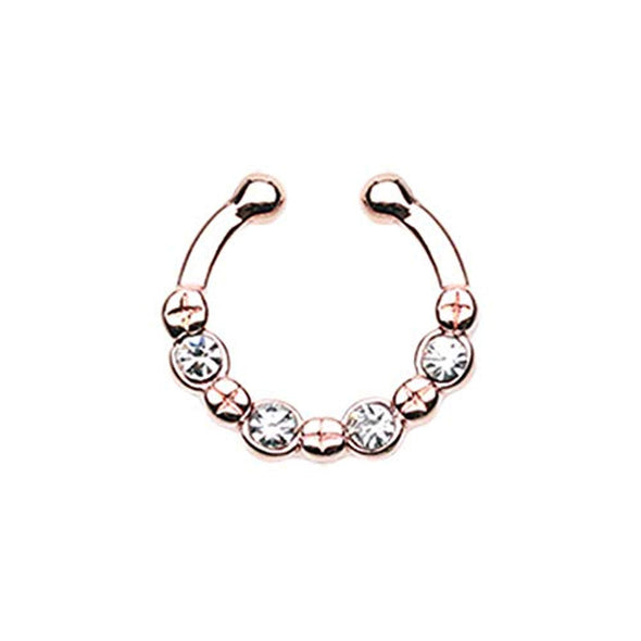 Rose Gold Elan Multi-Gem WildKlass Fake Septum Clip-On Ring-WildKlass Jewelry