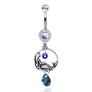 316L Stainless Steel Mermaid in Paradise WildKlass Navel Ring with Abalone-WildKlass Jewelry