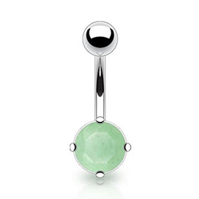 Jade Semi Precious Stone Prong Set Navel 316L Surgical Steel (Sold by Piece)-WildKlass Jewelry