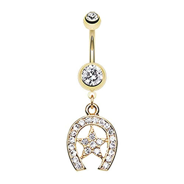 Golden Star Lucky Horseshoe WildKlass Belly Button Ring-WildKlass Jewelry
