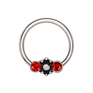 316L Stainless Steel Red Jeweled Ornate Snap-in WildKlass Captive Bead Ring/Septum Ring-WildKlass Jewelry