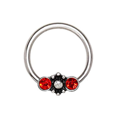 316L Stainless Steel Red Jeweled Ornate Snap-in WildKlass Captive Bead Ring/Septum Ring-WildKlass Jewelry