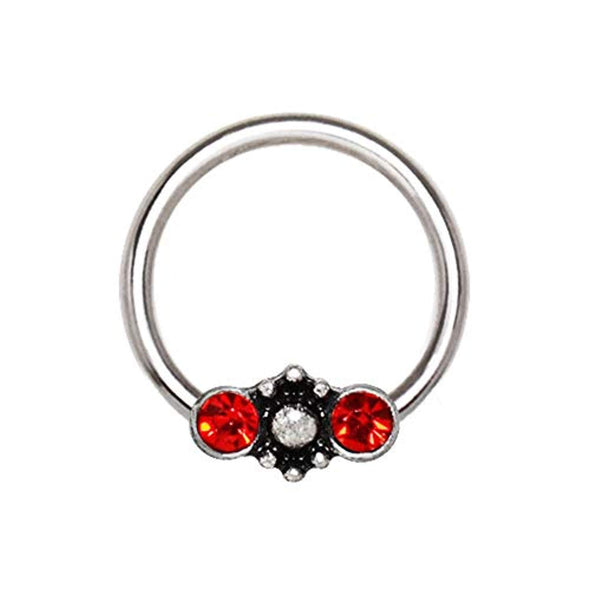 316L Stainless Steel Red Jeweled Ornate Snap-in WildKlass Captive Bead Ring/Septum Ring-WildKlass Jewelry