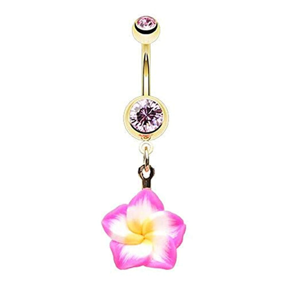 Golden Aloha Hibiscus Flower WildKlass Belly Button Ring-WildKlass Jewelry