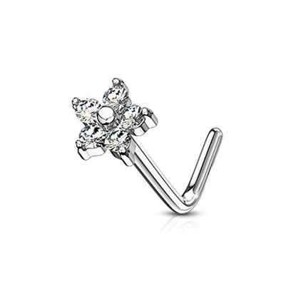 WildKlass 5 CZ Flower 316L Surgical Steel L Bend Nose Stud Rings-WildKlass Jewelry