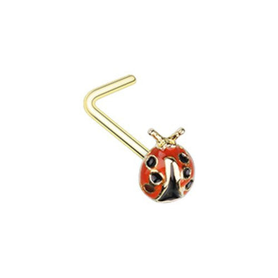 Golden Dainty Ladybug L-Shape WildKlass Nose Ring-WildKlass Jewelry