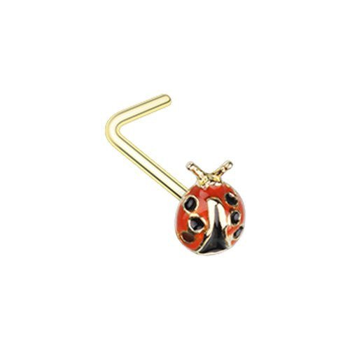 Golden Dainty Ladybug L-Shape WildKlass Nose Ring-WildKlass Jewelry