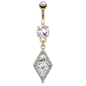 Large Dia CZ Center with CZ Paved Edges Double Tier Set Dangle 316L Surgical Steel WildKlass Belly Button Navel Rings-WildKlass Jewelry