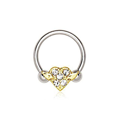 316L Stainless Steel Gold Plated Heart Snap-In WildKlass Captive Bead Ring / Septum Ring-WildKlass Jewelry