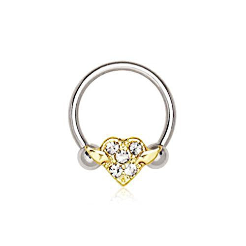 316L Stainless Steel Gold Plated Heart Snap-In WildKlass Captive Bead Ring / Septum Ring-WildKlass Jewelry