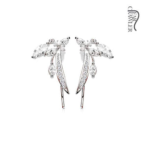 Pair of CZ Paved Feather and Marquise CZ Dangle Prepacked WildKlass Ear Crawler/Ear Climber-WildKlass Jewelry