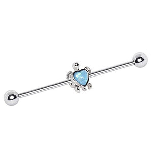 316L Stainless Steel Heart Synthetic Opal Turtle WildKlass Industrial Barbell-WildKlass Jewelry