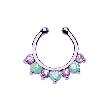 Purple Prong Pacific Opal Gem Precia WildKlass Fake Septum Clip-On Ring-WildKlass Jewelry
