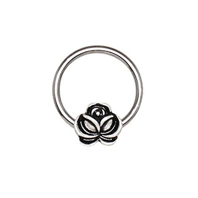 316L Stainless Steel WildKlass Captive Bead Ring with Antique Gold Plated Flower-WildKlass Jewelry