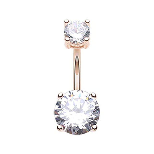 Rose Gold Cubic Zirconia Gem Prong Sparkle WildKlass Belly Button Ring-WildKlass Jewelry