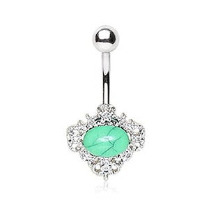 316L Stainless Steel Synthetic Stone Ornate Charm WildKlass Navel Ring-WildKlass Jewelry