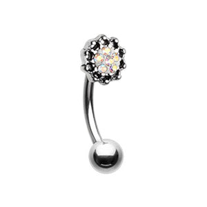 Lotus Sprinkle Dot Filigree WildKlass Curved Barbell Eyebrow Ring (Aurora Borealis)-WildKlass Jewelry
