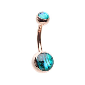 Rose Gold Abalone Shell Double Ball Inlay WildKlass Belly Button Ring-WildKlass Jewelry