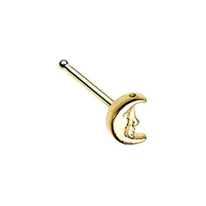 Golden Cresent Moon Face WildKlass Nose Stud Ring-WildKlass Jewelry