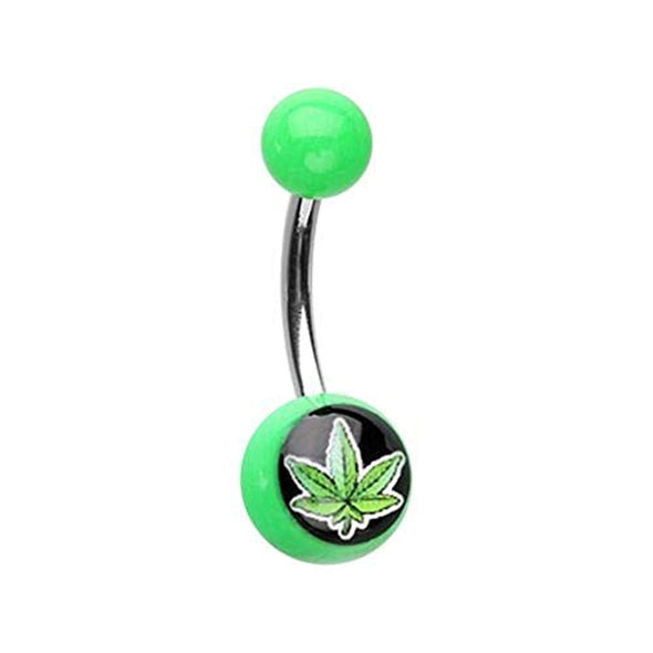 Marijuana Cannabis Leaf Acrylic Logo WildKlass Belly Button Ring-WildKlass Jewelry