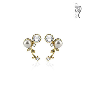 Pair of CZ and Pearl Set Vines Prepacked WildKlass Ear Crawler/Ear Climber-WildKlass Jewelry