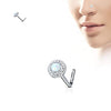 WildKlass Dome Opal Center CZ Paved Circle 316L Surgical Steel L Bend Nose Stud Rings-WildKlass Jewelry