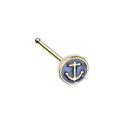 Golden Anchor Inlay WildKlass Nose Stud Ring-WildKlass Jewelry
